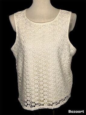 Simply styled large Cream Lace Sleeveless Top